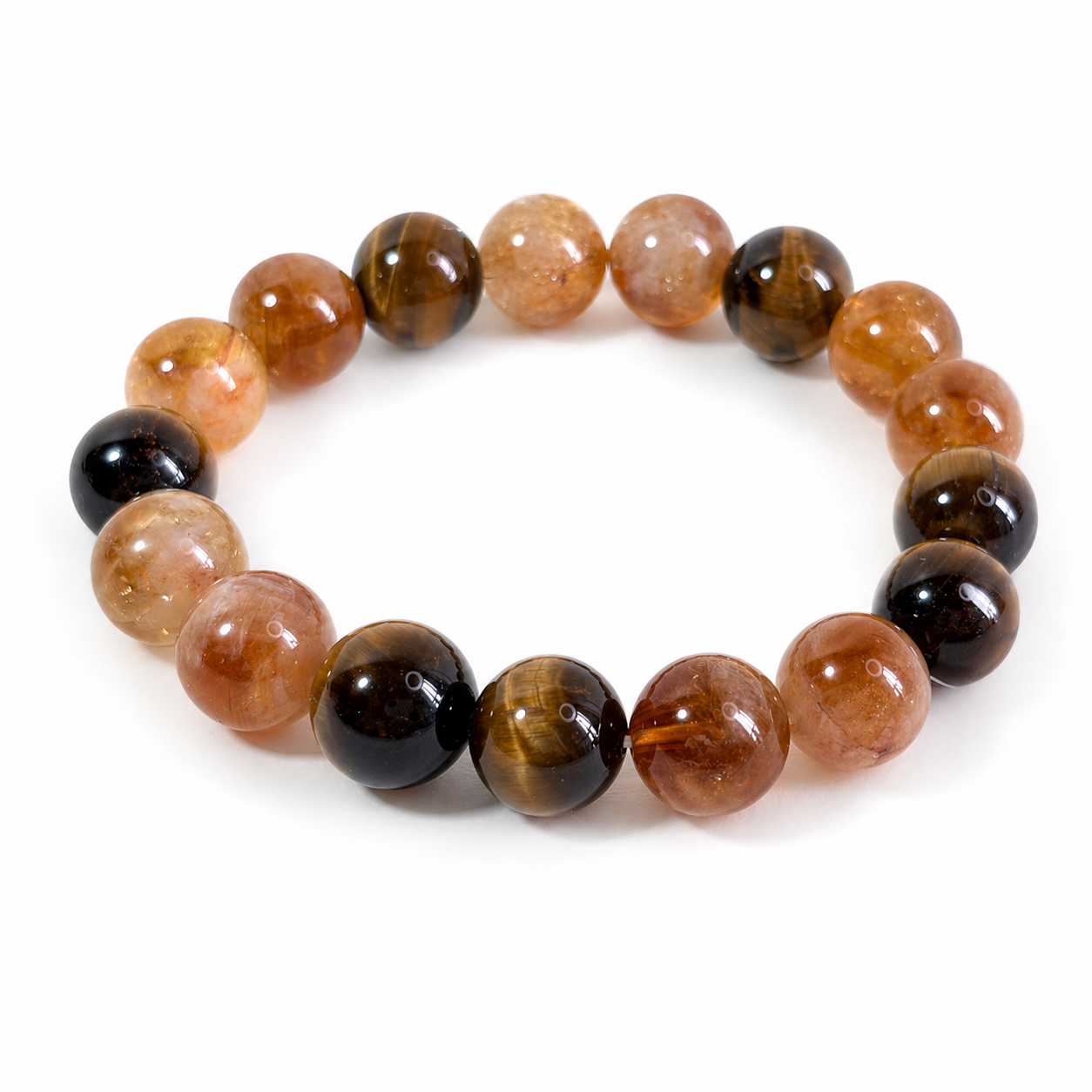 Tiger Eye Smoky Quartz Golden Azeztulite Earth Glow Bracelet on white background